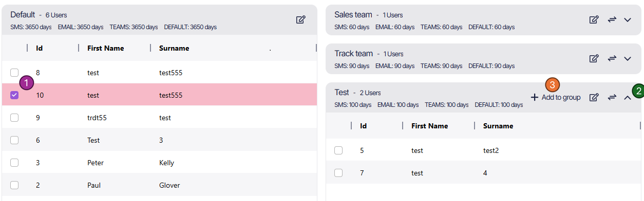 move subscriber to different retention group