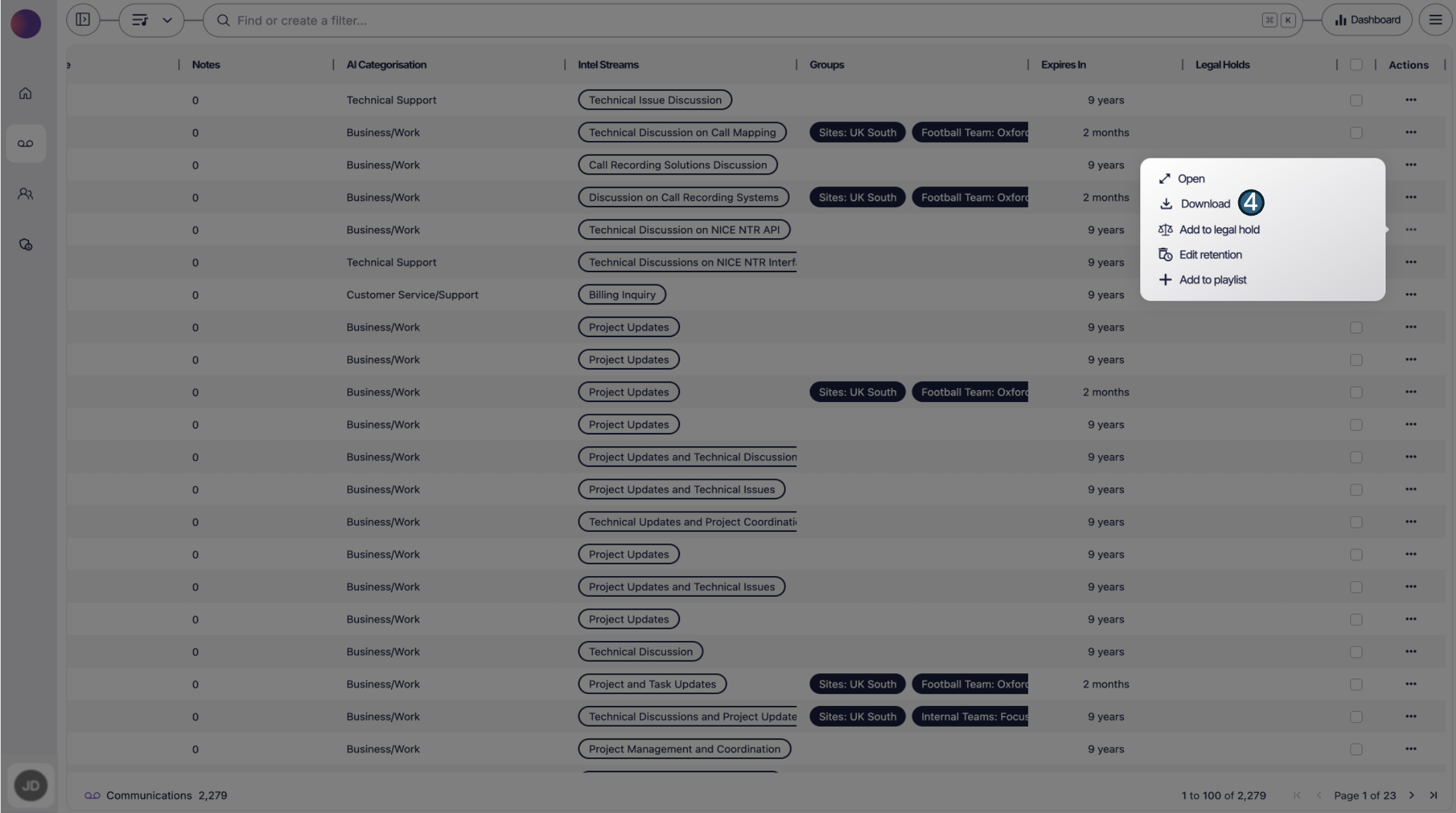 communications 3dots list