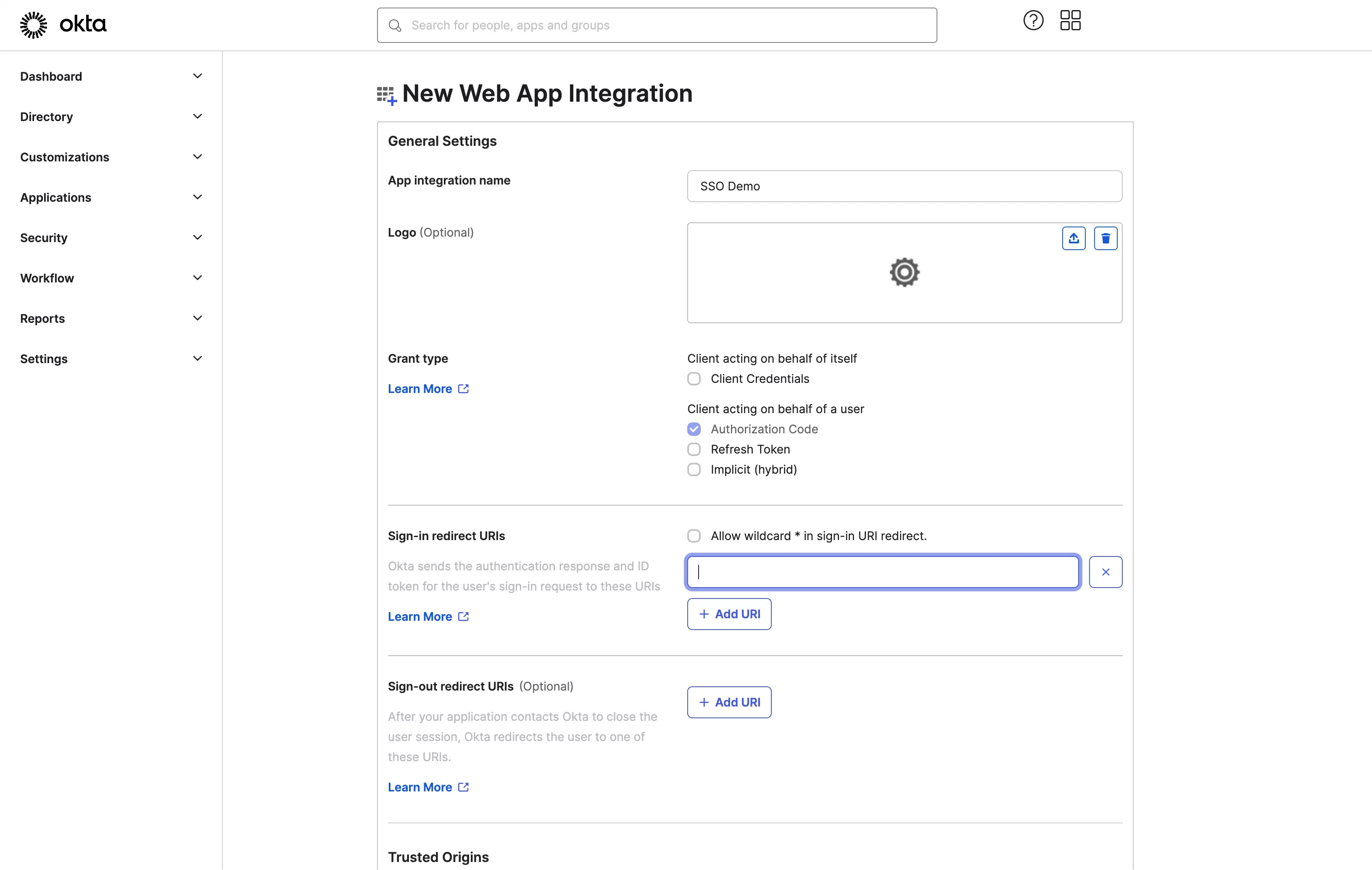 Okta Application Settings